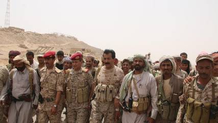العجي العواضي والشدادي يتفقدان مواقع الصفراء وبراقش والغيل بعد تحريرها من المليشيا